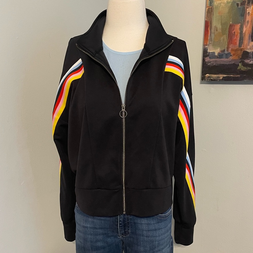 EXPRESS One Eleven Black Track Jacket with Rainbow Arm Accents ~ Medium